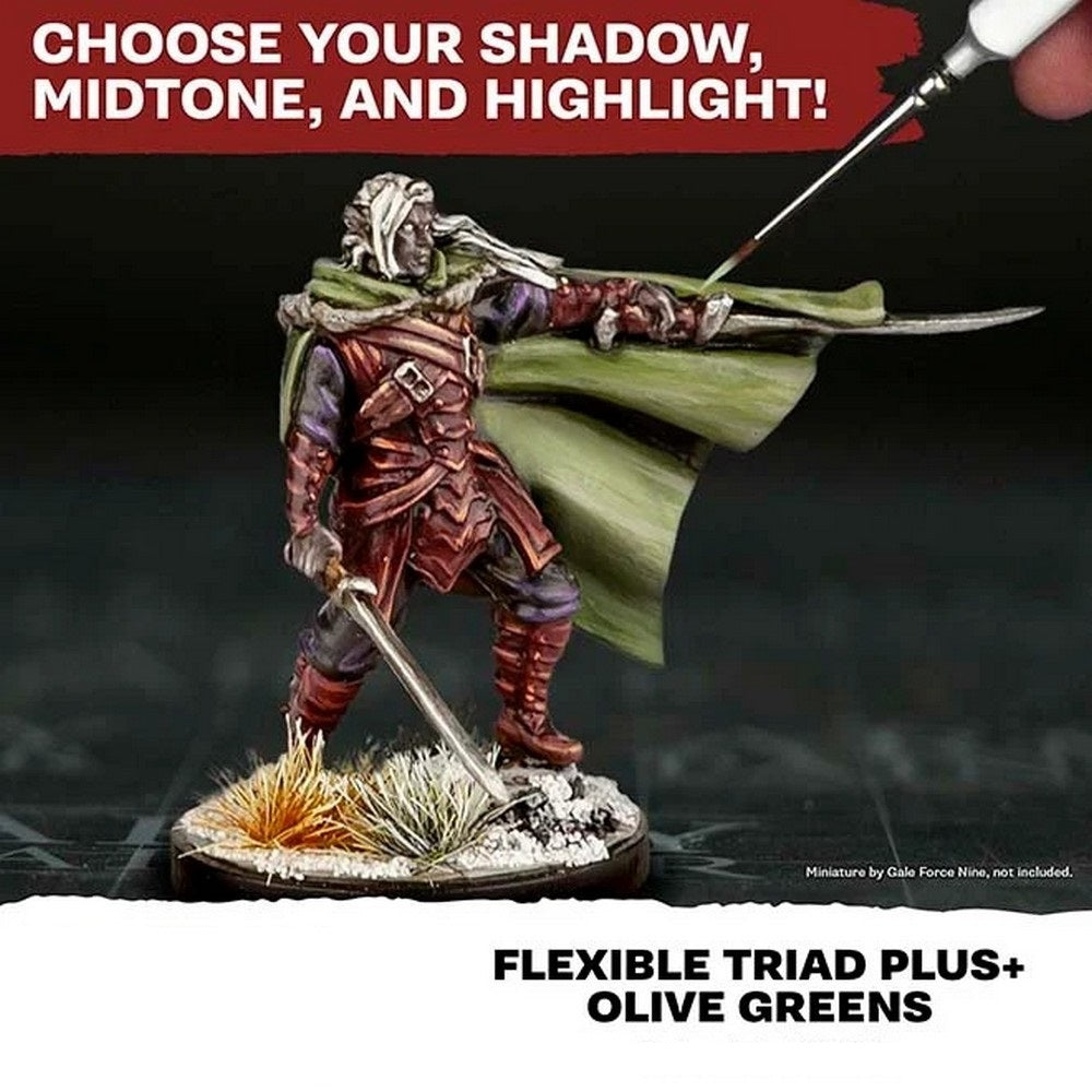 The Army Painter Flexible Triad PLUS+: Olive Greens Triad – contents and painting information