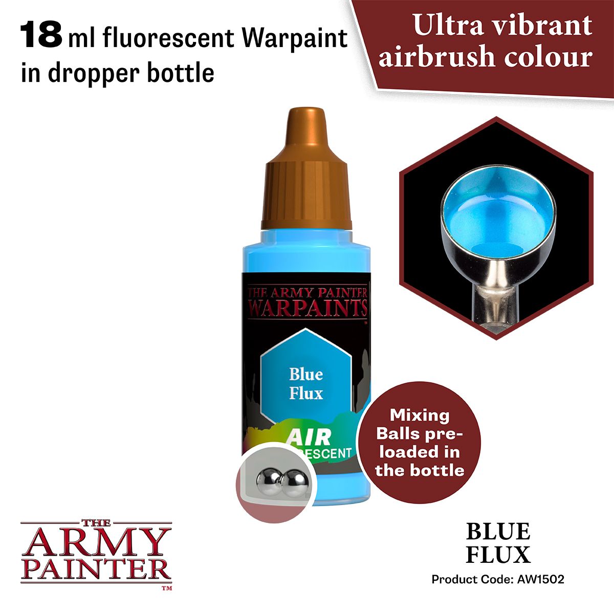 The Army Painter Warpaints Air Fluorescent: Blue Flux 18 ml – colour and application example