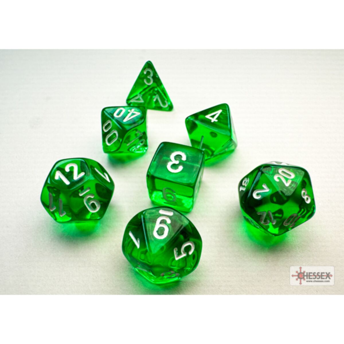 Chessex Translucent Mini Green/White 7-Piece Dice Set