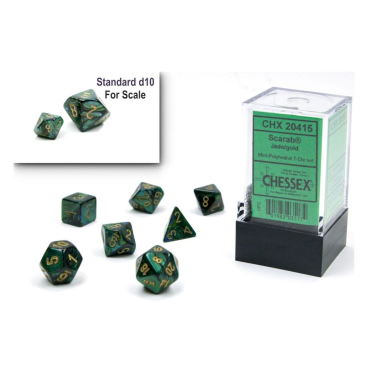 Chessex Scarab Mini Jade/Gold 7-Piece Dice Set