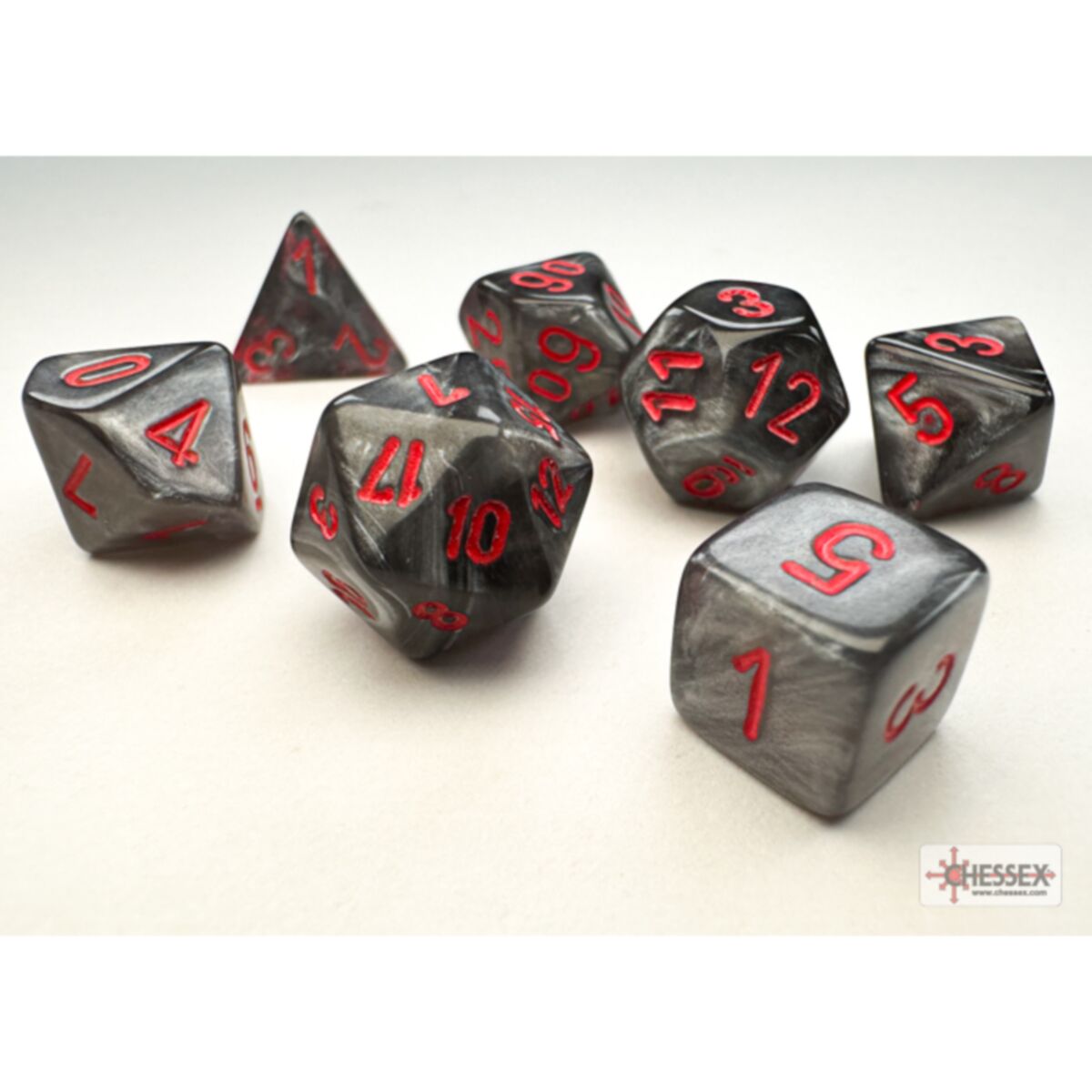 Chessex Velvet Mini Black/Red 7-Piece Dice Set