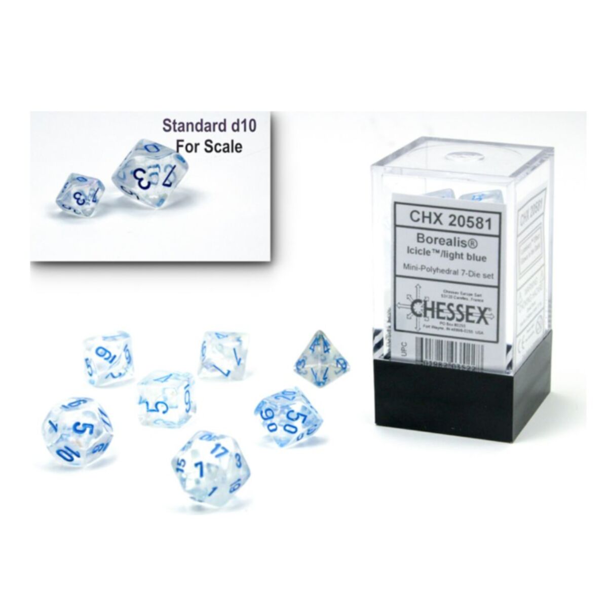 Chessex Borealis Mini Icicle/Light Blue Luminary 7-Piece Dice Set