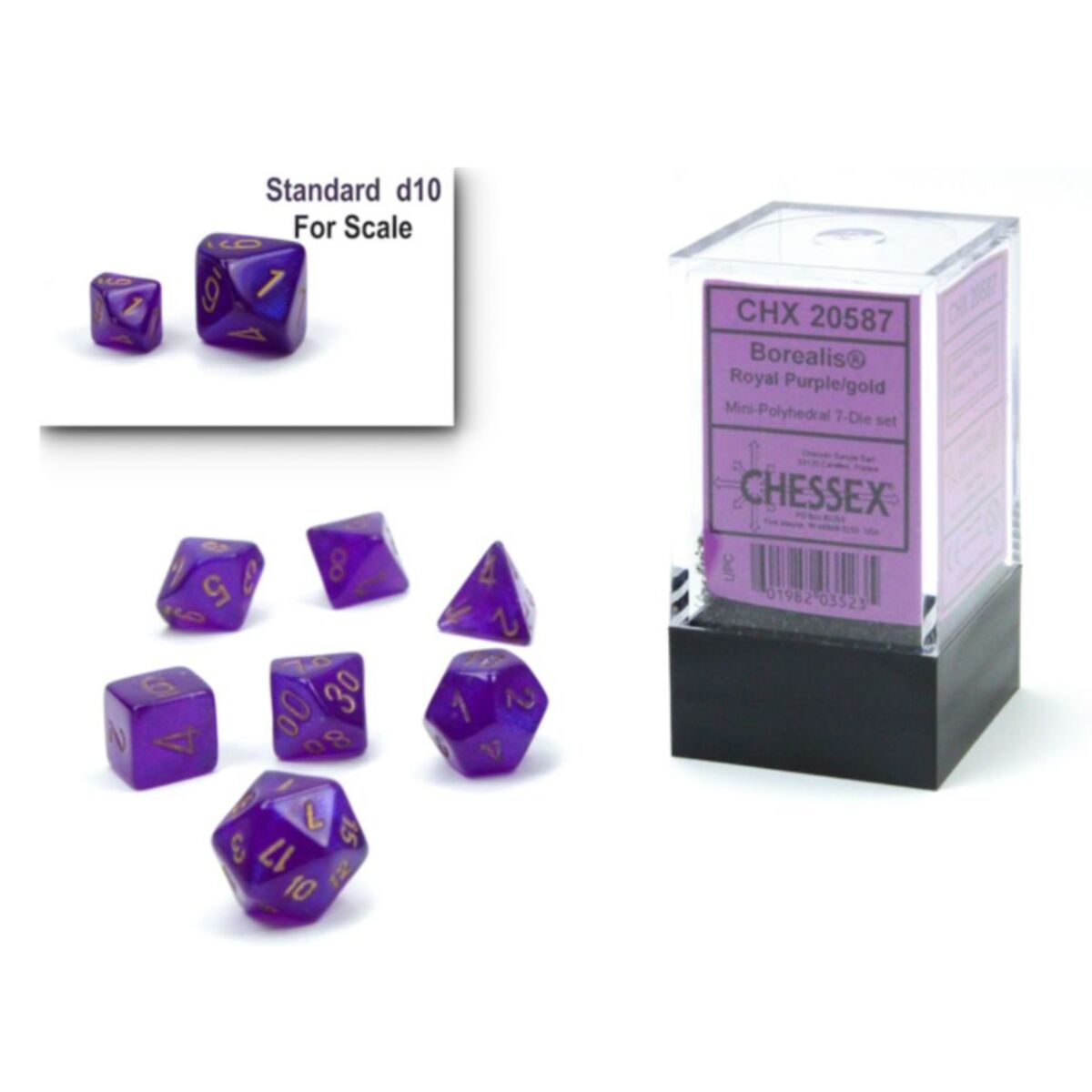 Chessex Borealis Mini Royal Purple/Gold Luminary 7-Piece Dice Set