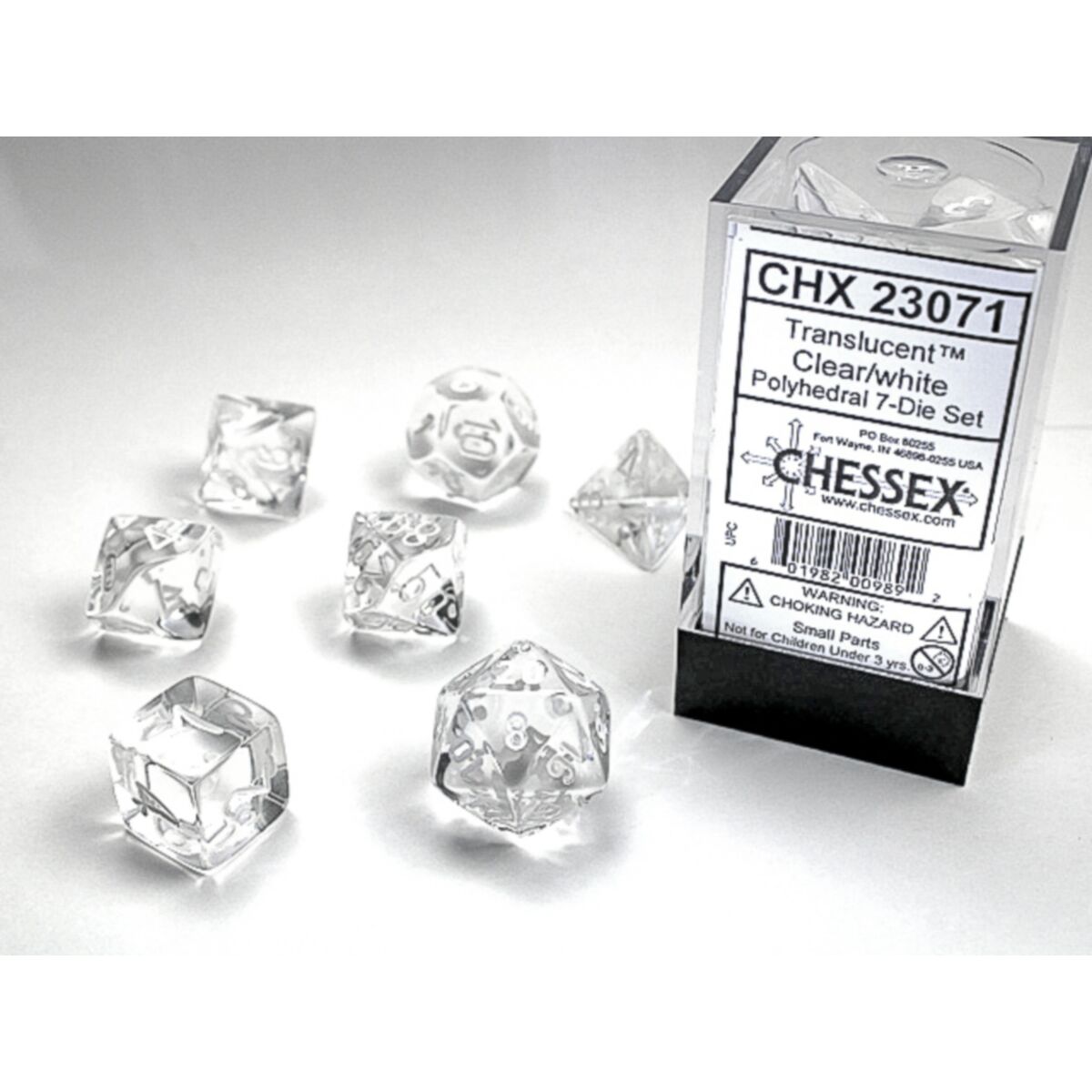 Chessex Translucent Polyhedral Clear/White 7-Piece Dice Set