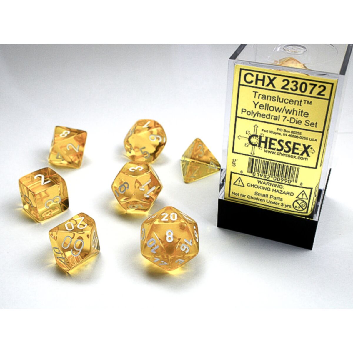 Chessex Translucent Polyhedral Yellow/White 7-Piece Dice Set