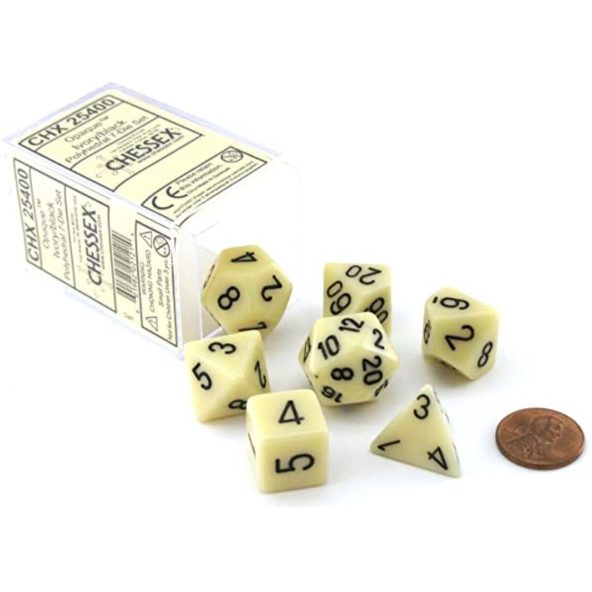 Chessex Opaque Ivory/Black 7-Piece RPG Dice Set