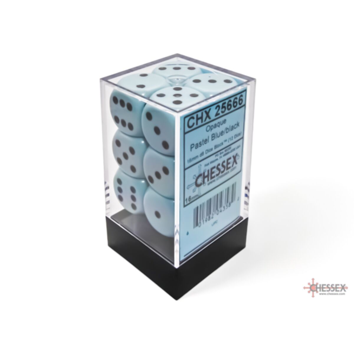 Chessex Opaque Pastel Blue/Black 16mm D6 Dice (12)