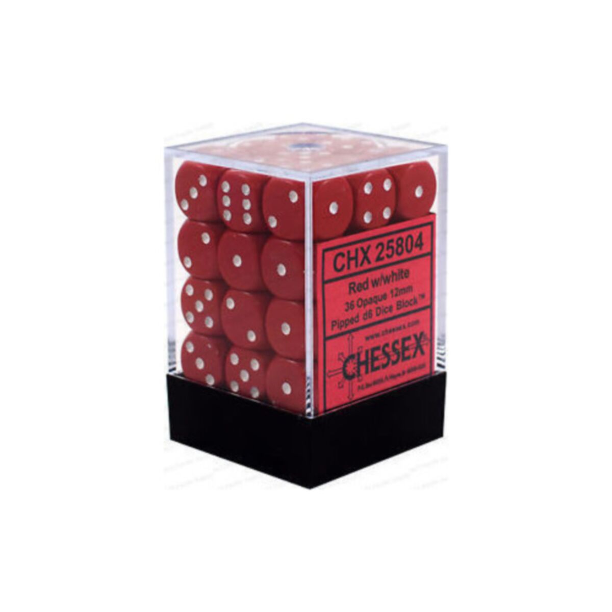 Chessex Opaque Red/White 12mm D6 Dice (36)