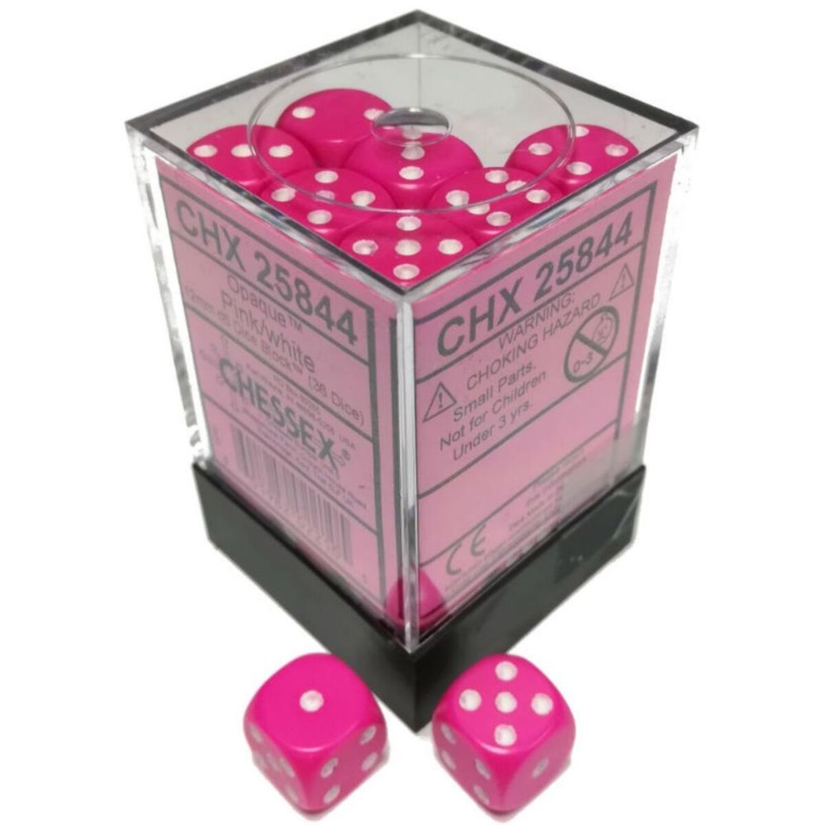 Chessex Opaque Pink/White 12mm D6 Dice (36)