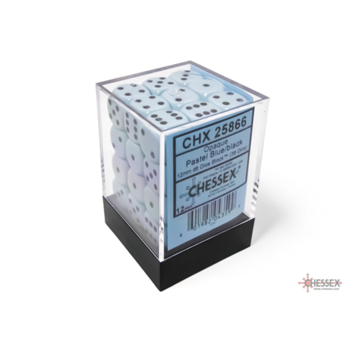 Chessex Opaque Pastel Blue/Black 12mm D6 Dice (36)
