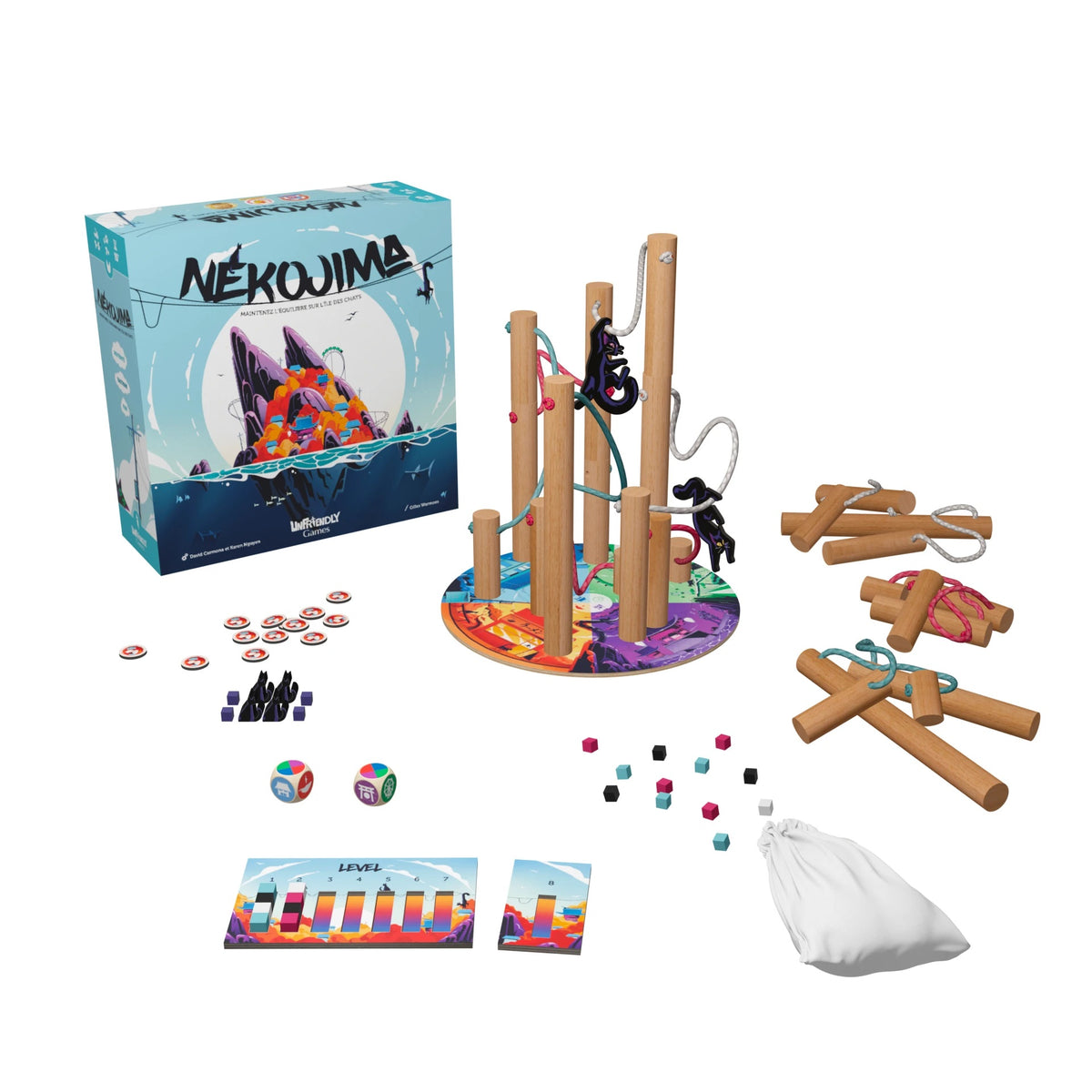 Nekojima – game box with poles, wires and other components