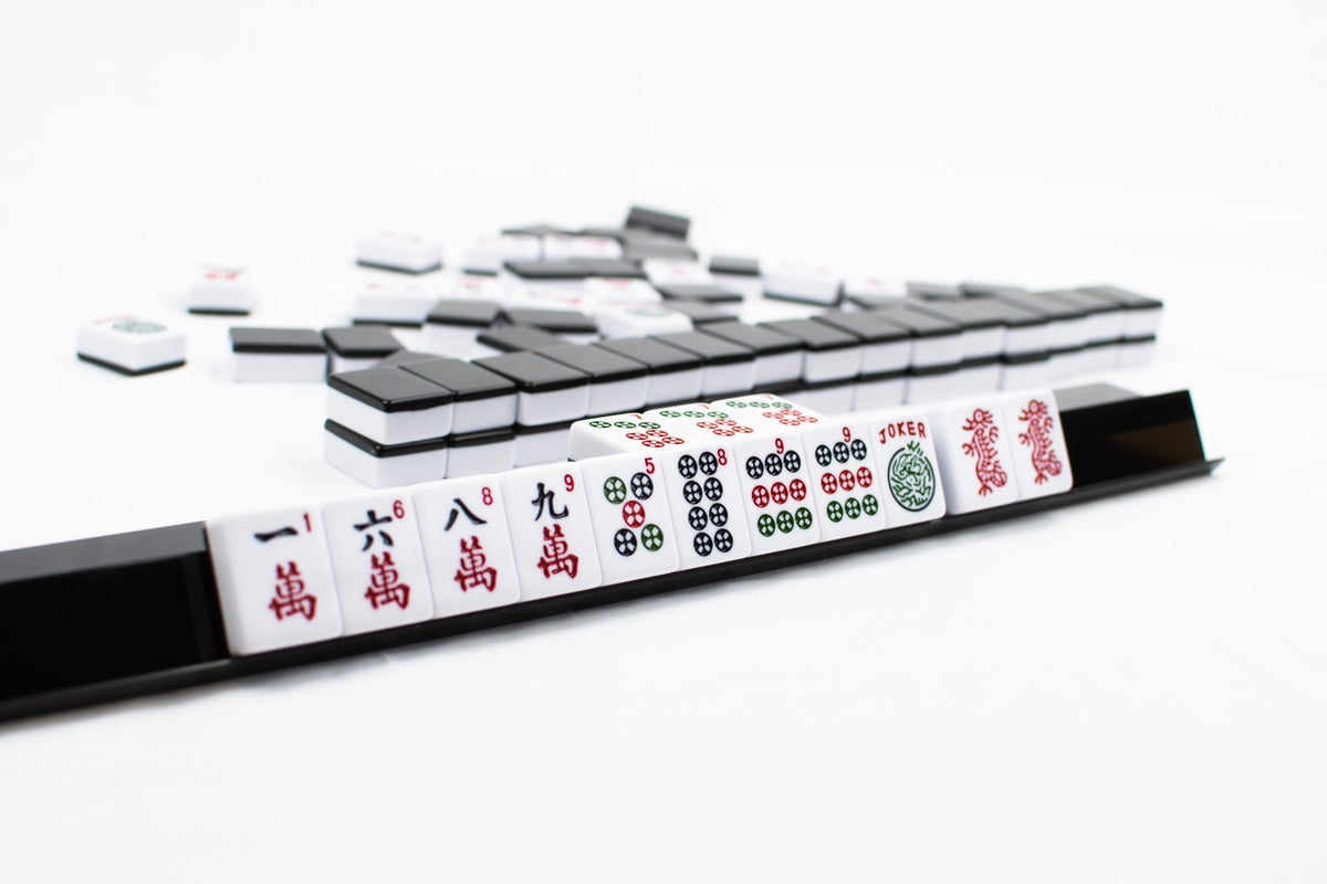 LPG Classics American Mahjong Set – Black Tiles and Racks – Mahjong tiles arranged in rows