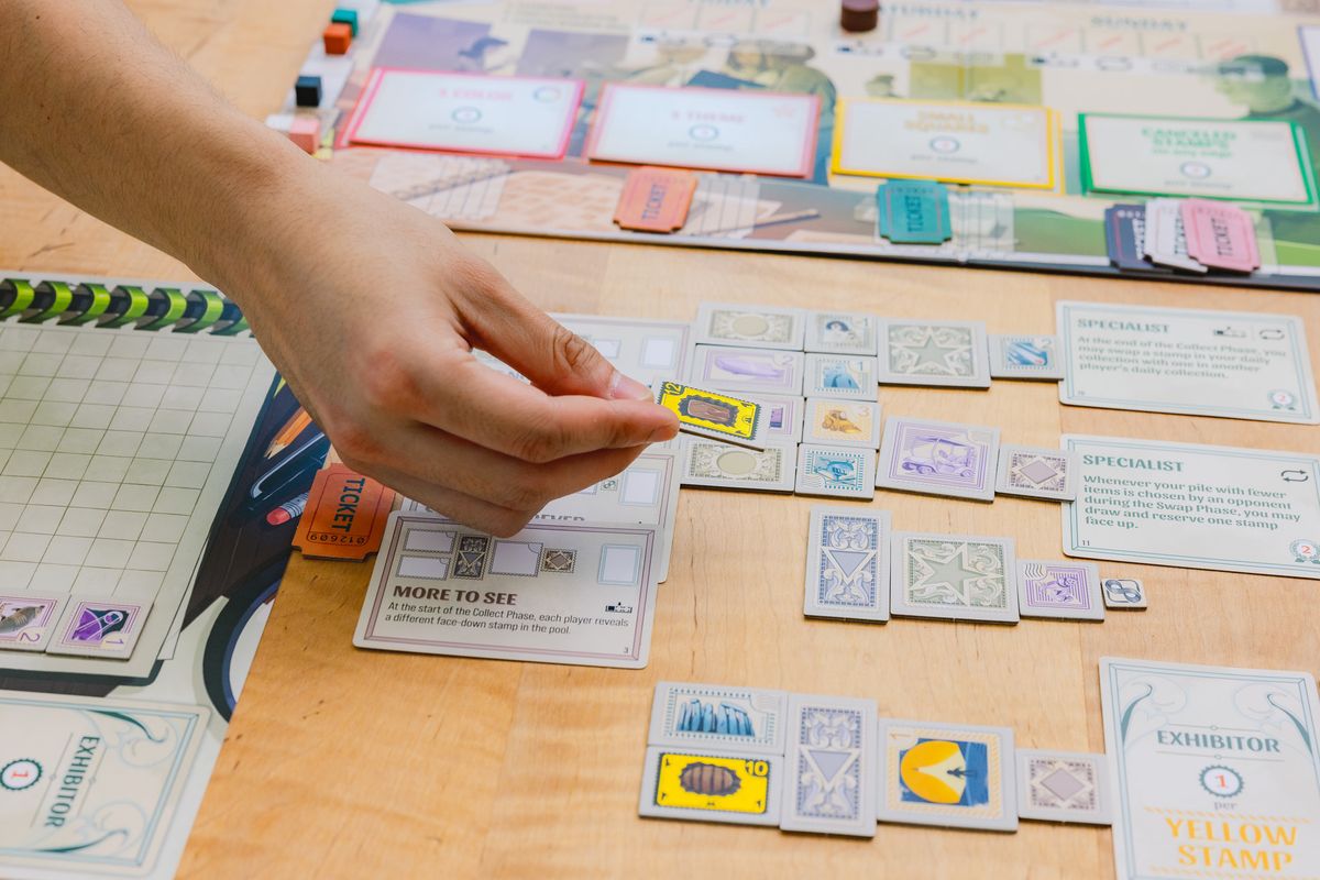 Stamp Swap Board Game | Strategic Stamp Collecting & Trading Game | Drafting, Tile Placement & Set Collection | 1–5 Players | Ages 14+