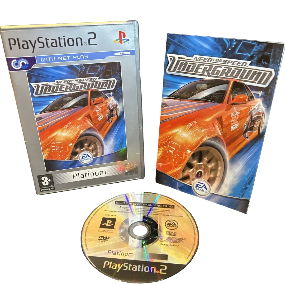 PlayStation 2 game case and disc for 'Need for Speed Underground' on a dark surface
