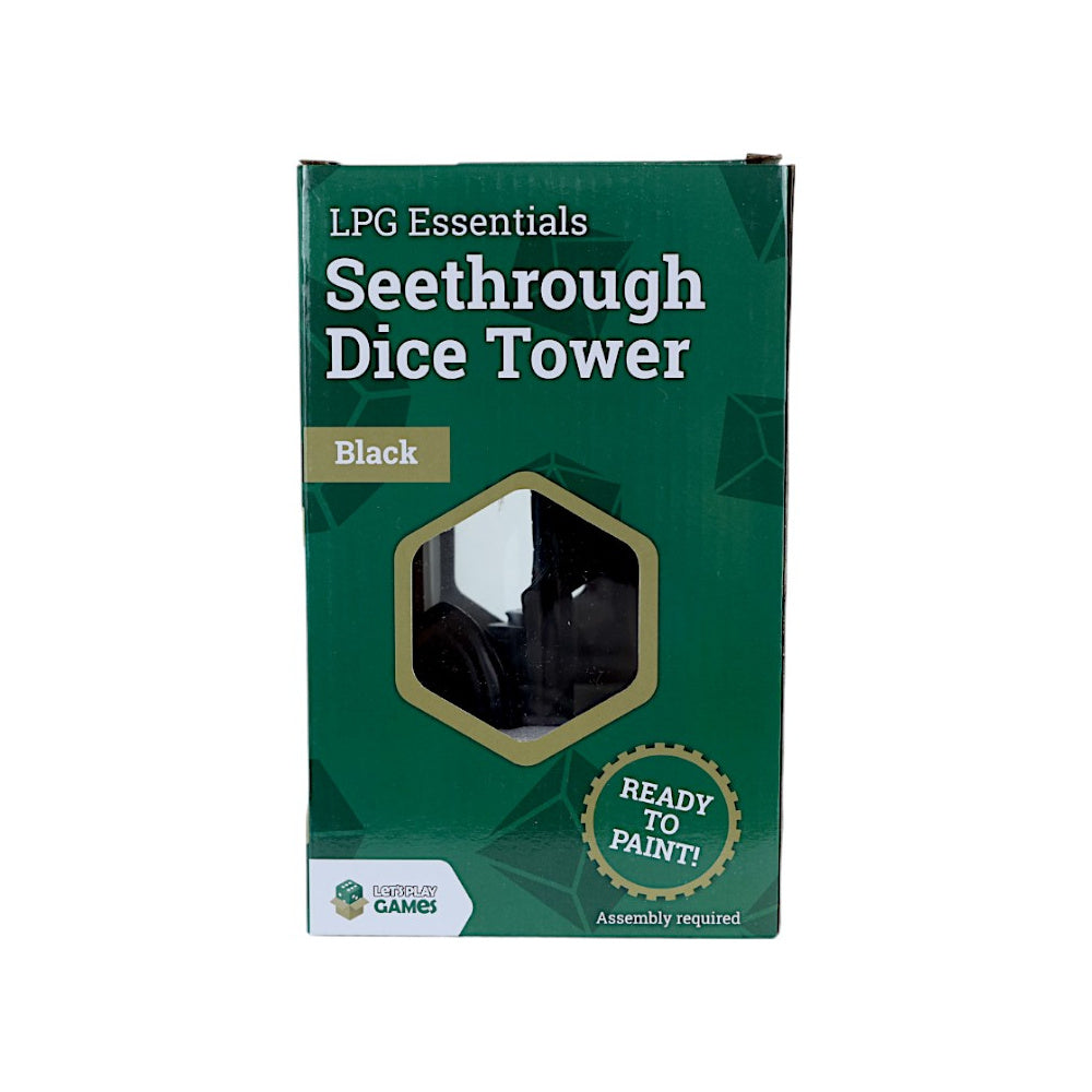 LPG Essentials See-Through Dice Tower – Black – black dice tower box front