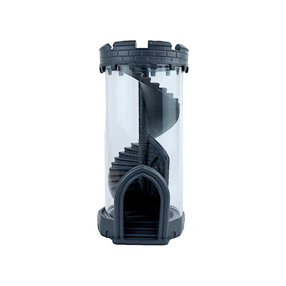 LPG Essentials See-Through Dice Tower – Grey – grey dice tower photographed from another angle