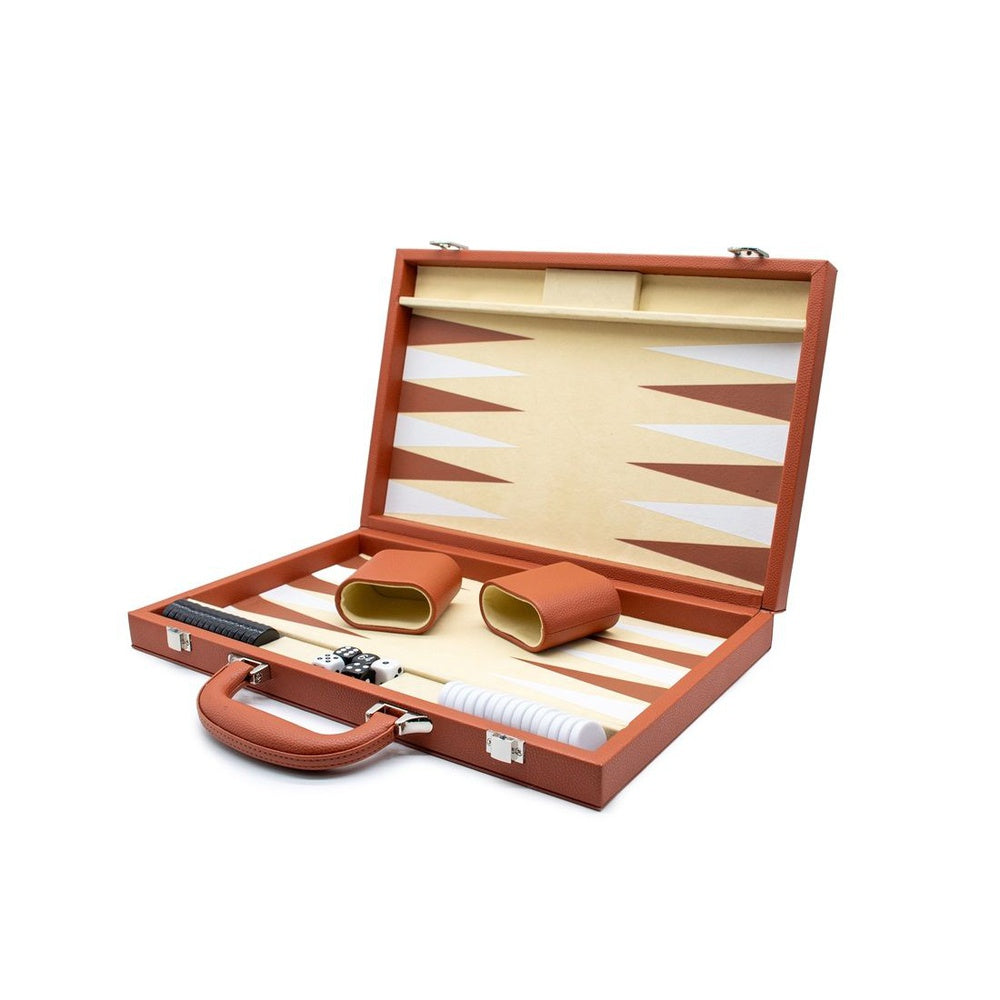 LPG Classics Backgammon Set – Brown Pleather – open backgammon case from another angle