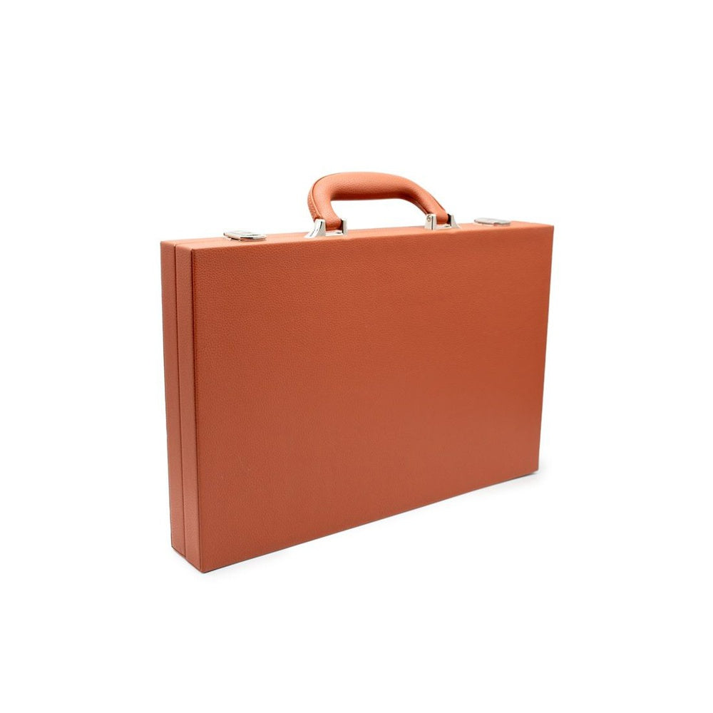 LPG Classics Backgammon Set – Brown Pleather – closed brown backgammon carrying case