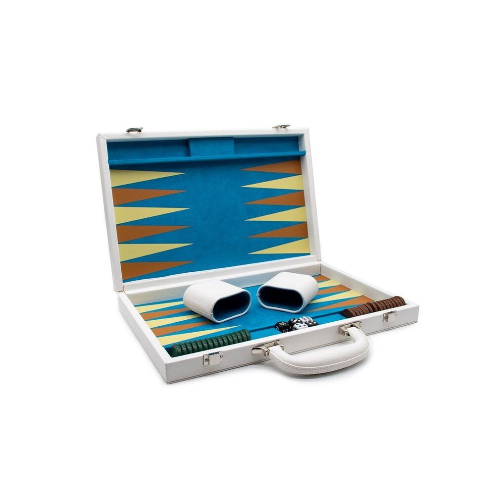 LPG Classics Leather Backgammon Set – White | Premium PU Leather Backgammon Board Game | Portable Travel Set with Chips, Dice & Shakers