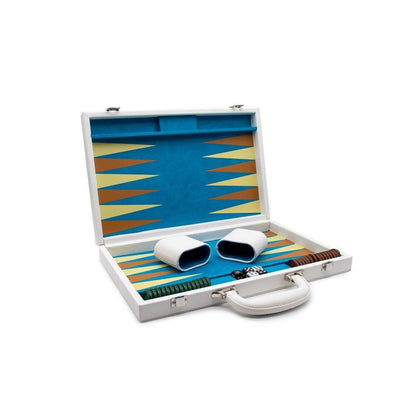 LPG Classics Leather Backgammon Set – White | Premium PU Leather Backgammon Board Game | Portable Travel Set with Chips, Dice & Shakers