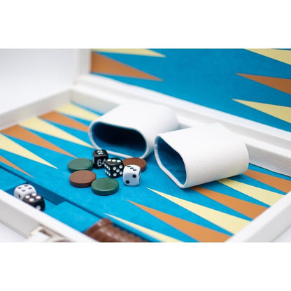 LPG Classics Leather Backgammon Set – White | Premium PU Leather Backgammon Board Game | Portable Travel Set with Chips, Dice & Shakers