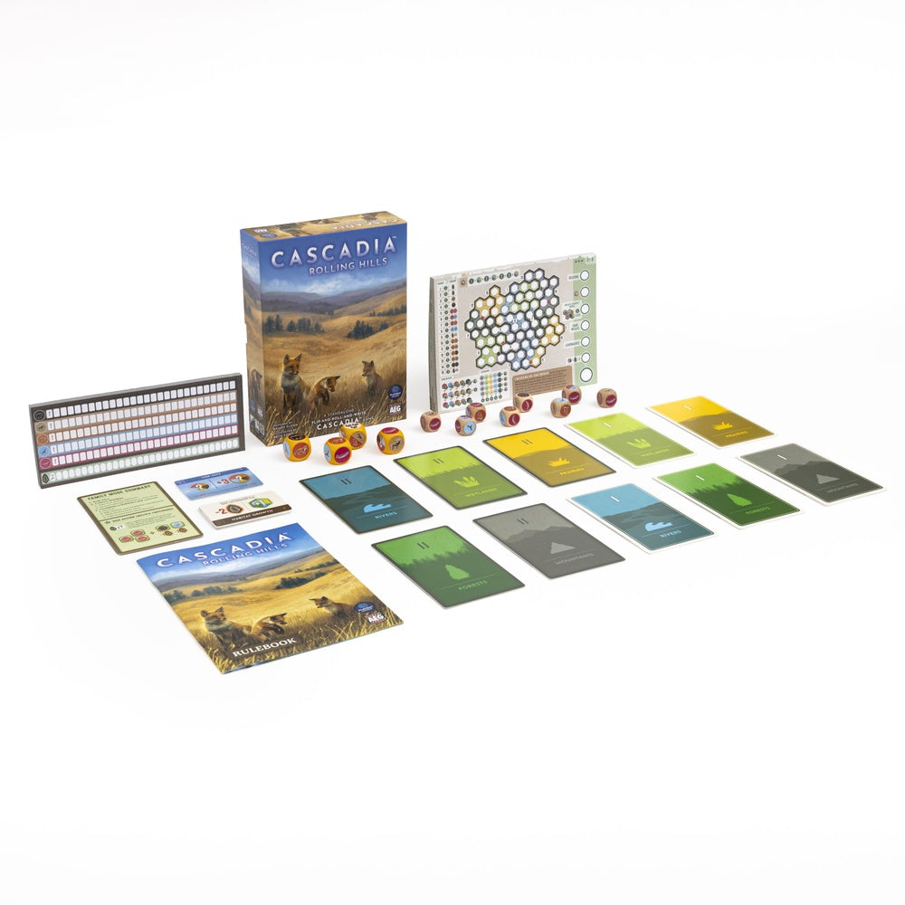 Cascadia: Rolling Hills – game contents beside the box