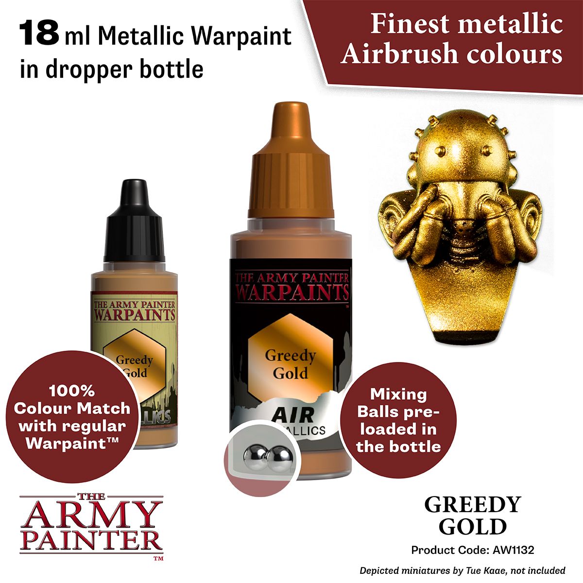The Army Painter Warpaints Air Metallics: Greedy Gold 18 ml – colour and application example