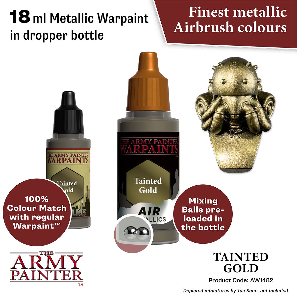 The Army Painter Warpaints Air Metallics: Tainted Gold 18 ml – colour and application example