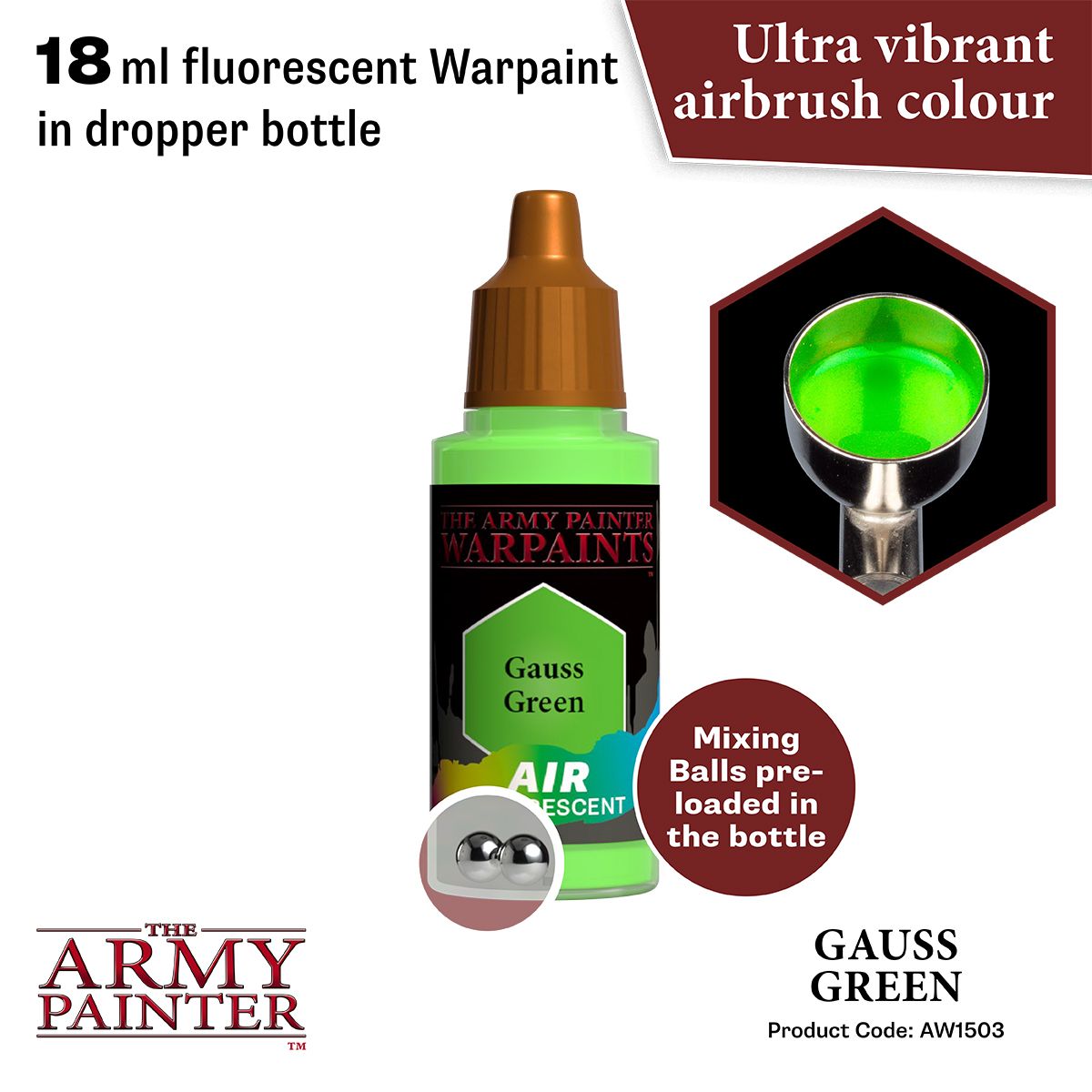 The Army Painter Warpaints Air Fluorescent: Gauss Green 18 ml – colour and application example