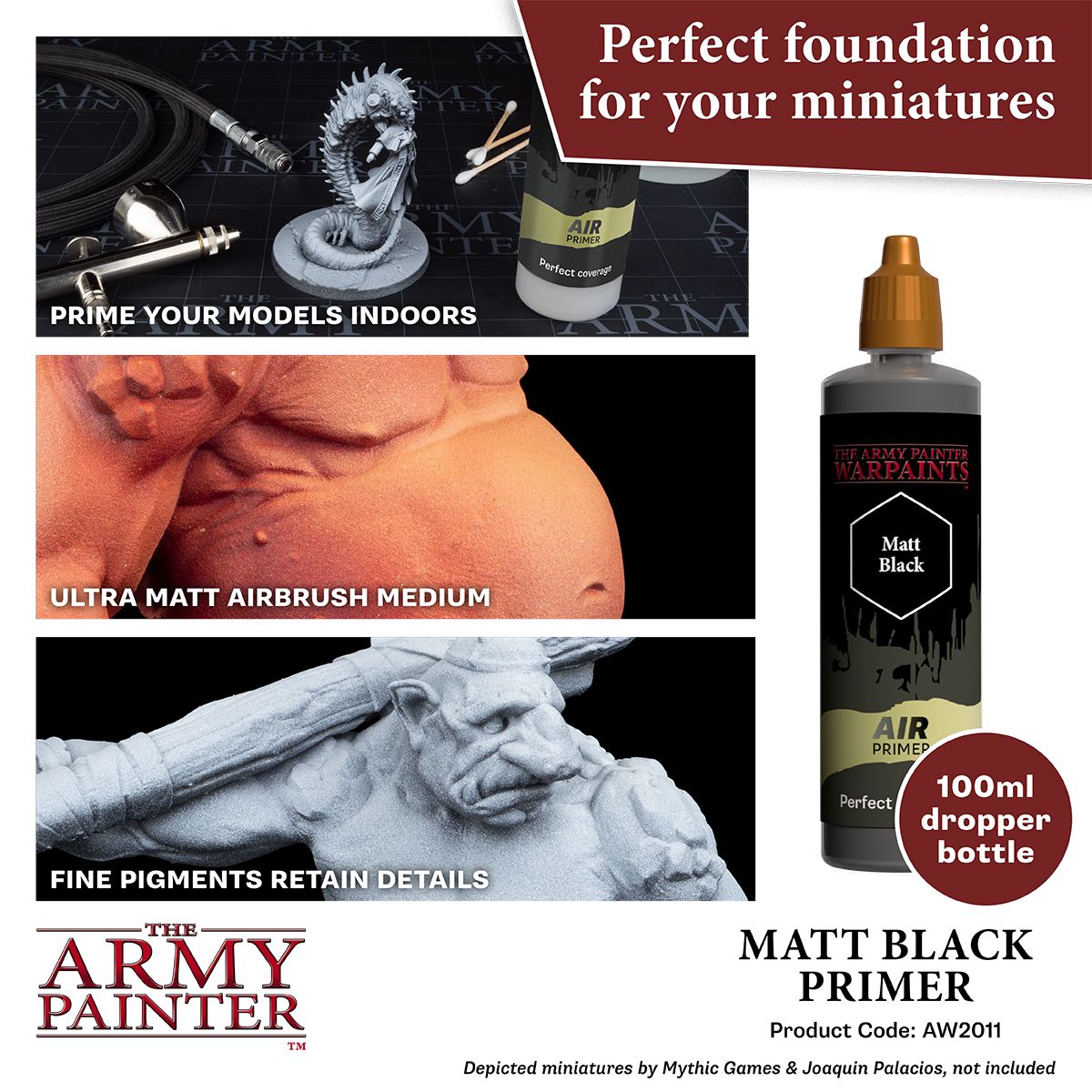 The Army Painter Warpaints Air: Matt Black Primer, 100 ml – dimensions, features and use information