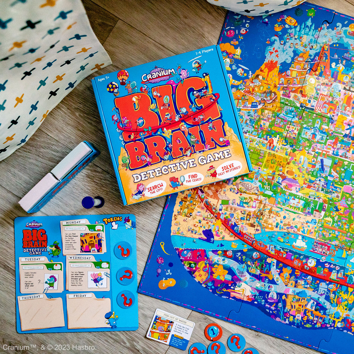 Cranium Big Brain Detective Game – illustrated investigation map and cards