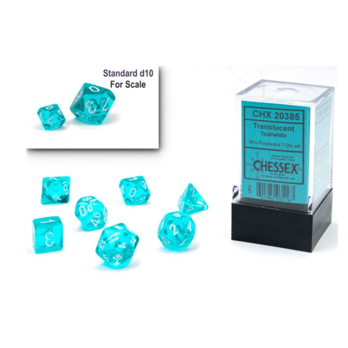 Chessex Translucent Mini Teal/White 7-Piece Dice Set
