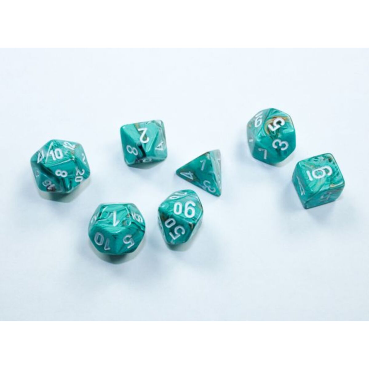 Chessex Marble Mini Oxi-Copper/White 7-Piece Dice Set