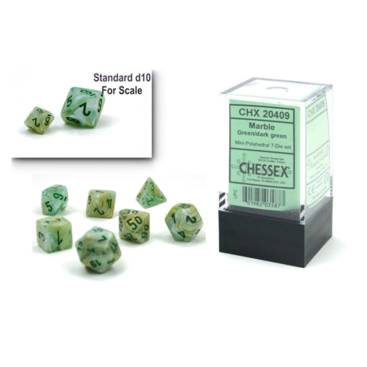 Chessex Marble Mini Green/Dark Green 7-Piece Dice Set