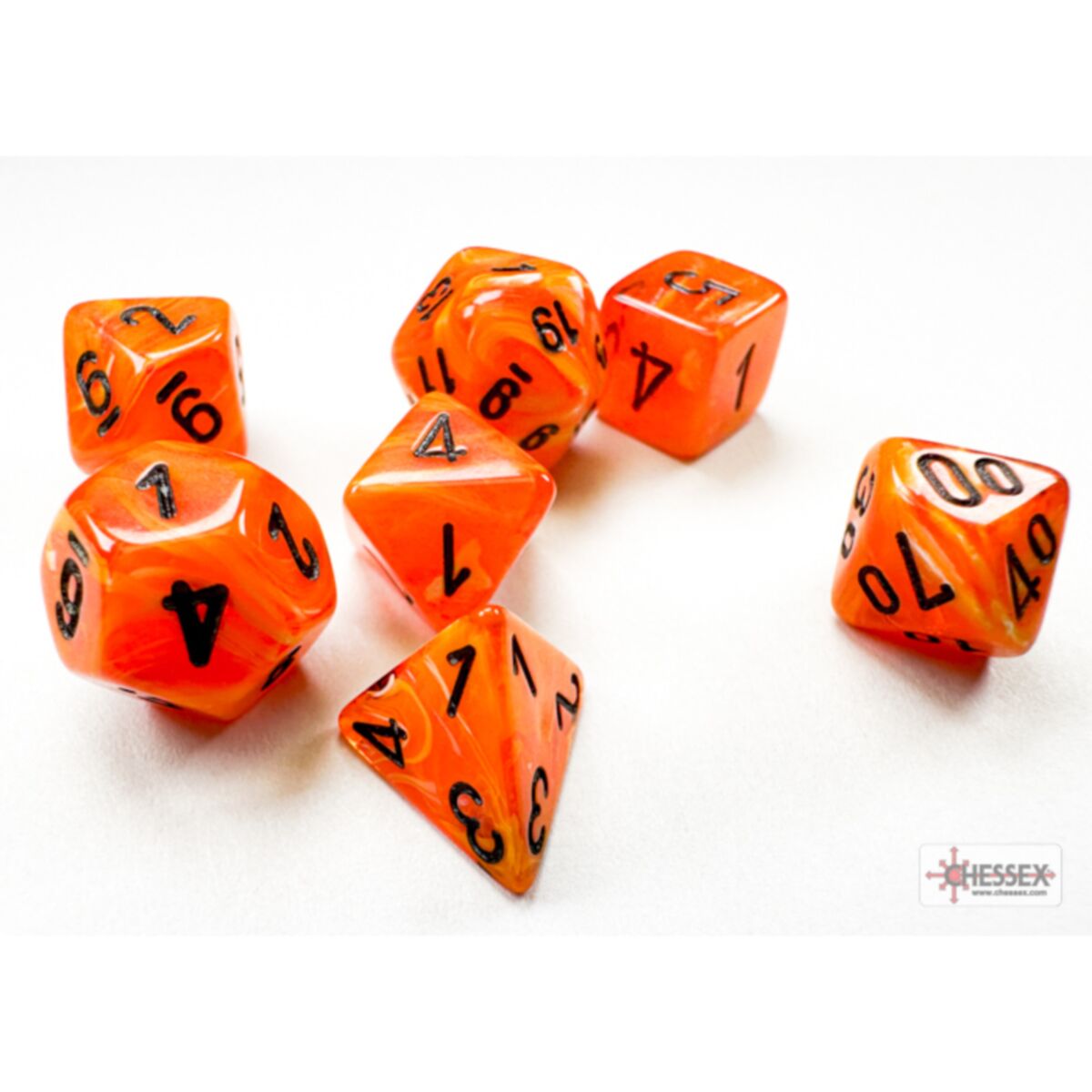Chessex Vortex Mini Orange/Black 7-Piece Dice Set