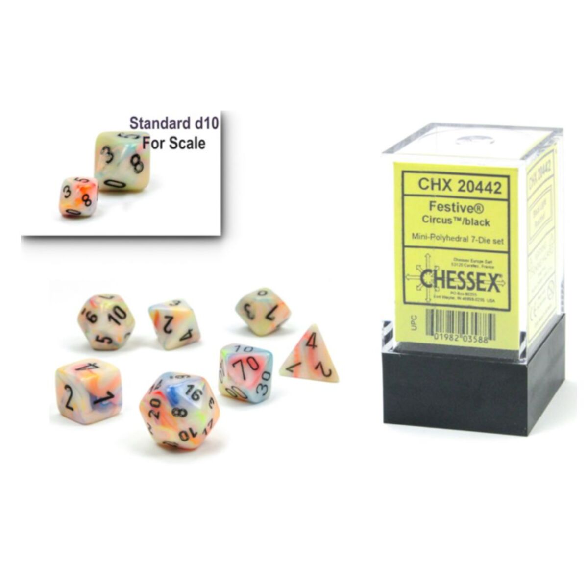 Chessex Festive Mini Circus/Black 7-Piece Dice Set