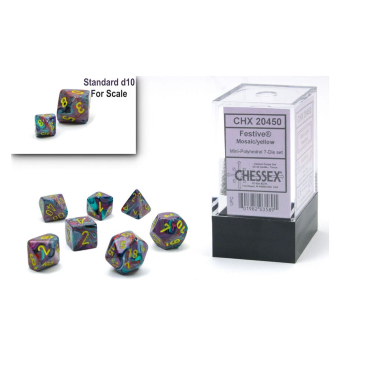 Chessex Festive Mini Mosaic/Yellow 7-Piece Dice Set