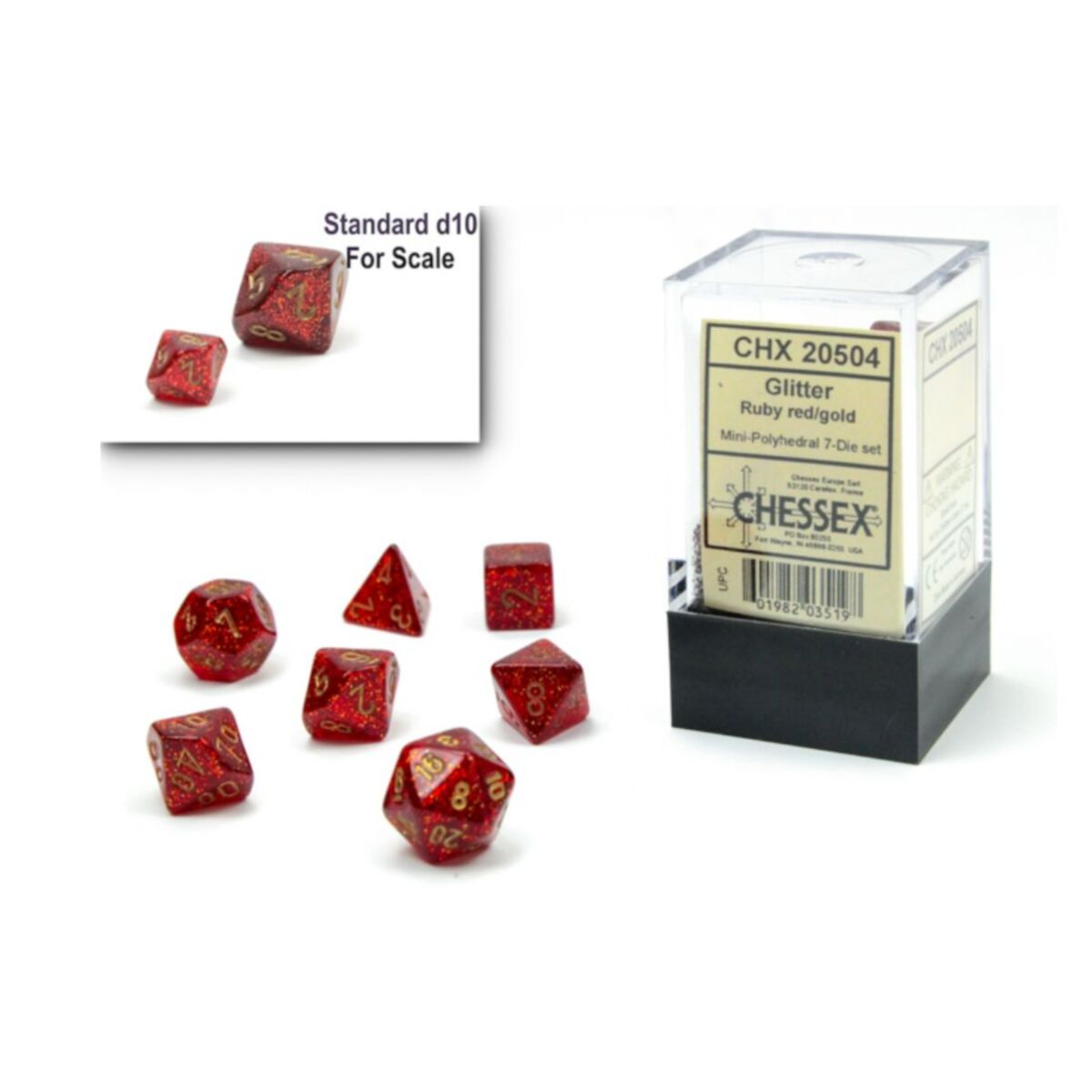 Chessex Glitter Mini Ruby Red/Gold 7-Piece Dice Set