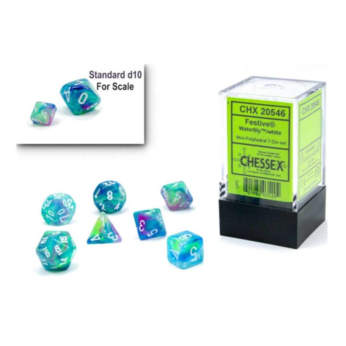 Chessex Festive Mini Waterlily/White 7-Piece Dice Set