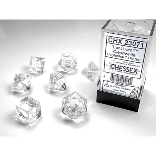 Chessex Translucent Polyhedral Clear/White 7-Piece Dice Set