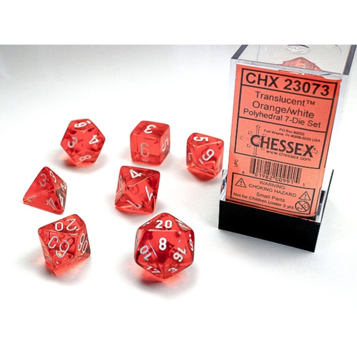 Chessex Translucent Polyhedral Orange/White 7-Piece Dice Set