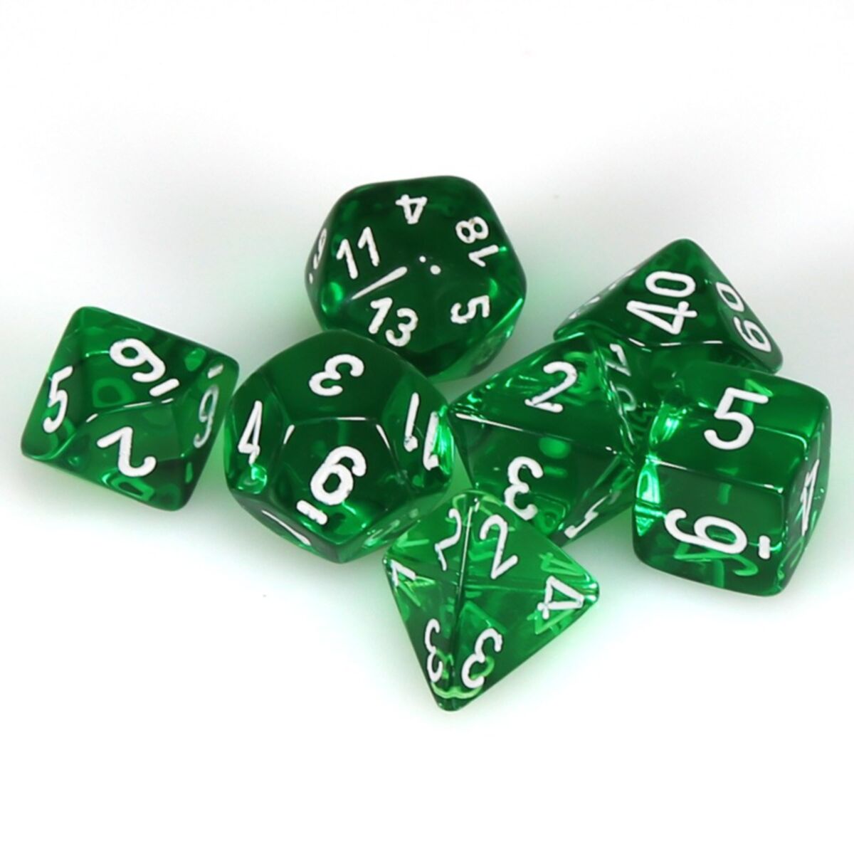 Chessex Translucent Polyhedral Green/White 7-Piece Dice Set