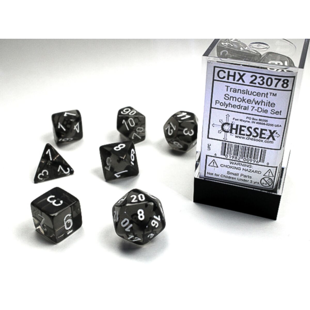 Chessex Translucent Polyhedral Smoke/White 7-Piece Dice Set