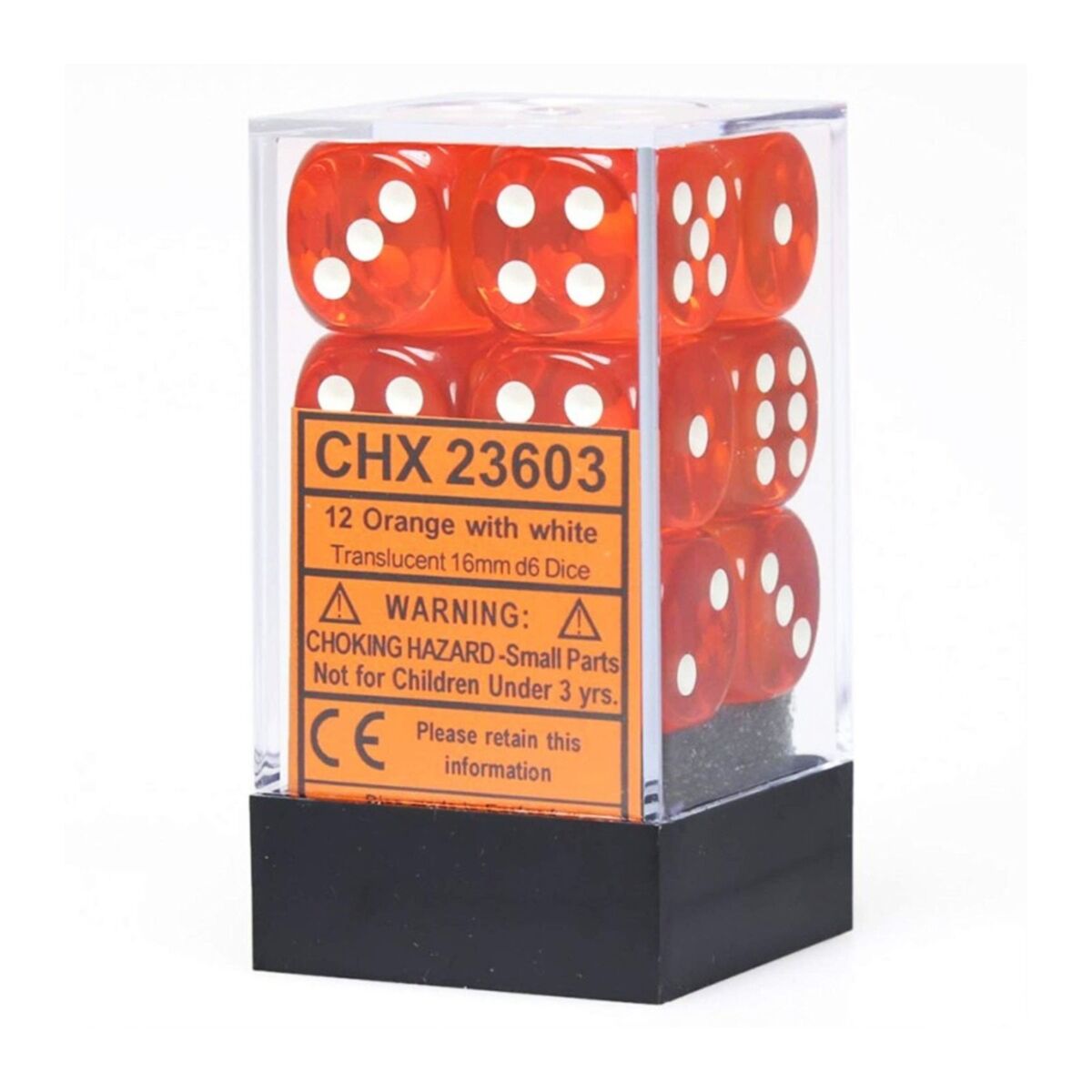 Chessex Translucent Orange/White 16mm D6 Dice (12)