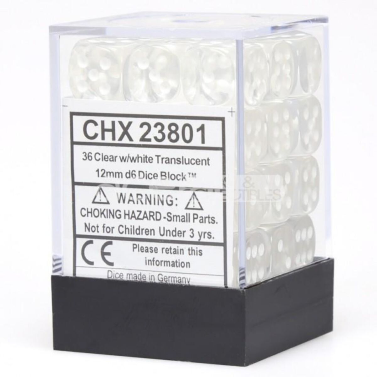 Chessex Translucent Clear/White 12mm D6 Dice (36)