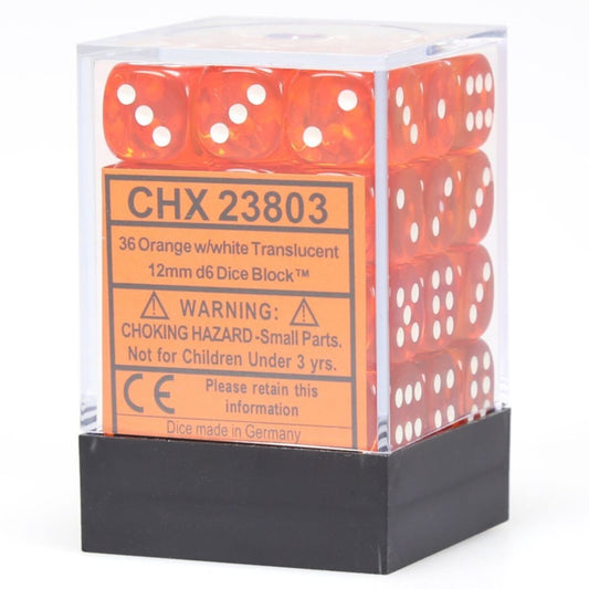 Chessex Translucent Orange/White 12mm D6 Dice (36)