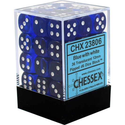 Chessex Translucent Blue/White 12mm D6 Dice (36)