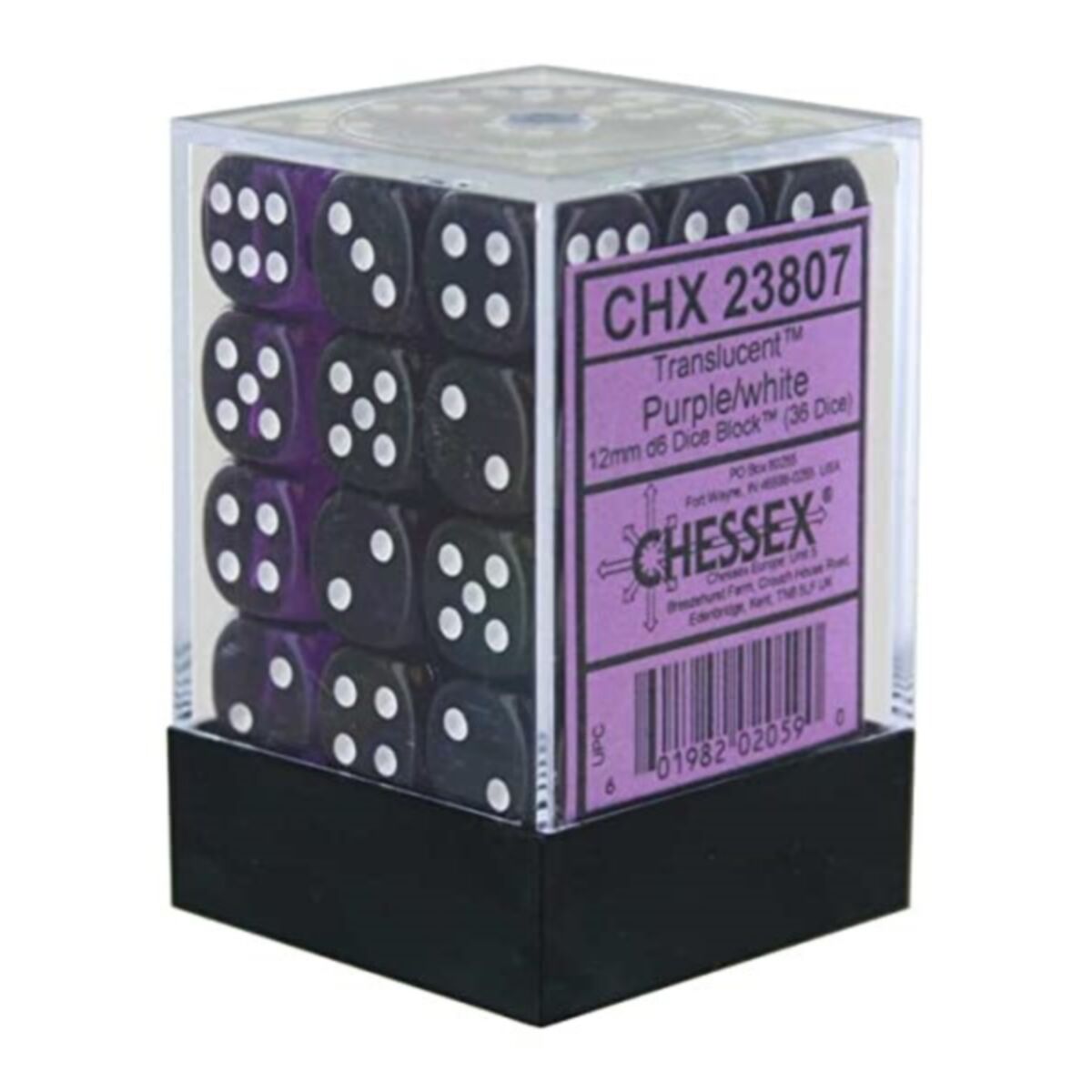 Chessex Translucent Purple/White 12mm D6 Dice (36)