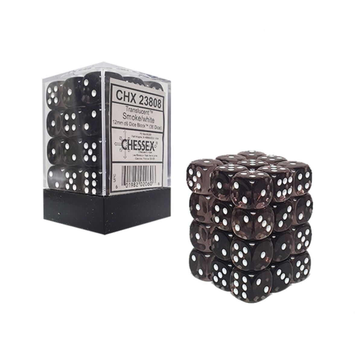 Chessex Translucent Smoke/White 12mm D6 Dice (36)
