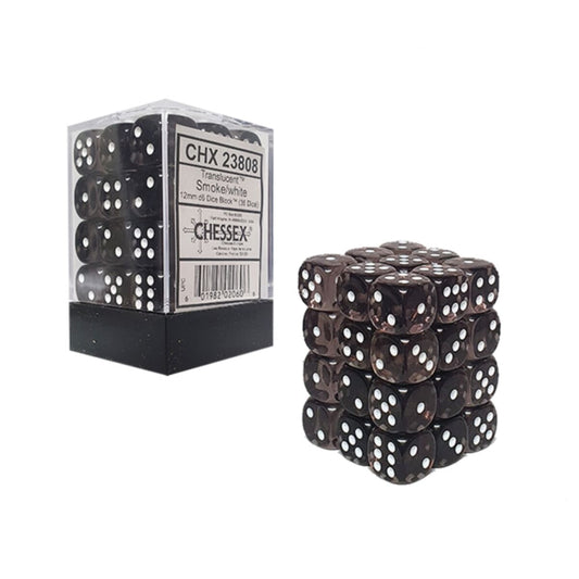 Chessex Translucent Smoke/White 12mm D6 Dice (36)